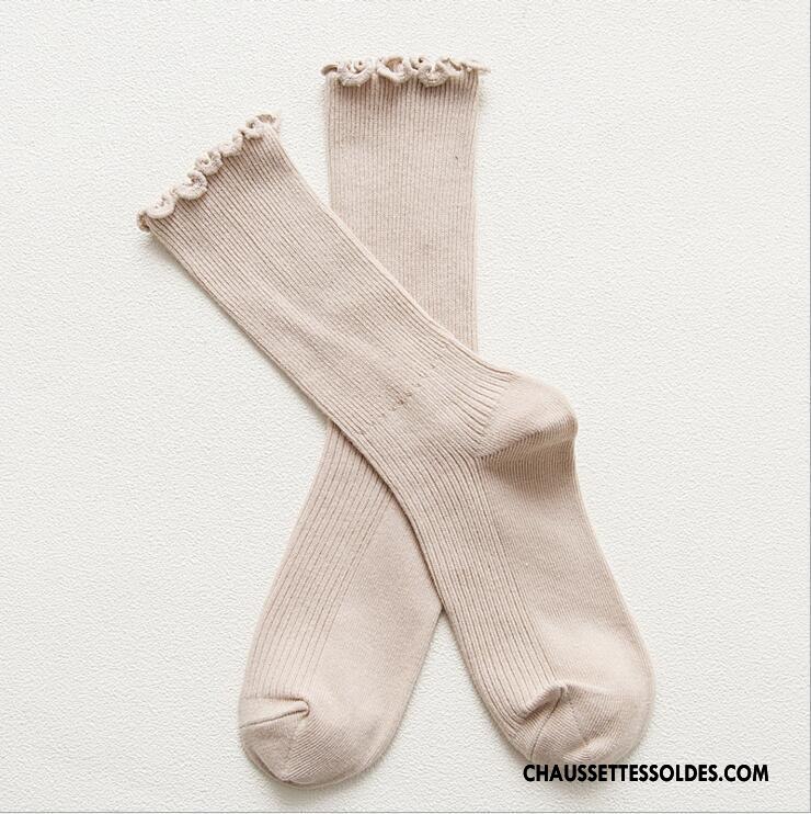 Chaussettes Mi Hautes Femme Longue Bois Dentelle Doux L'automne Rayé Couleurs De Bonbons Rose