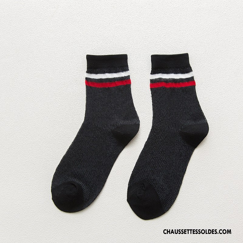 Chaussettes Mi Hautes Femme Légère Rayé Dame Élève Creux Guipure Réseau Blanc
