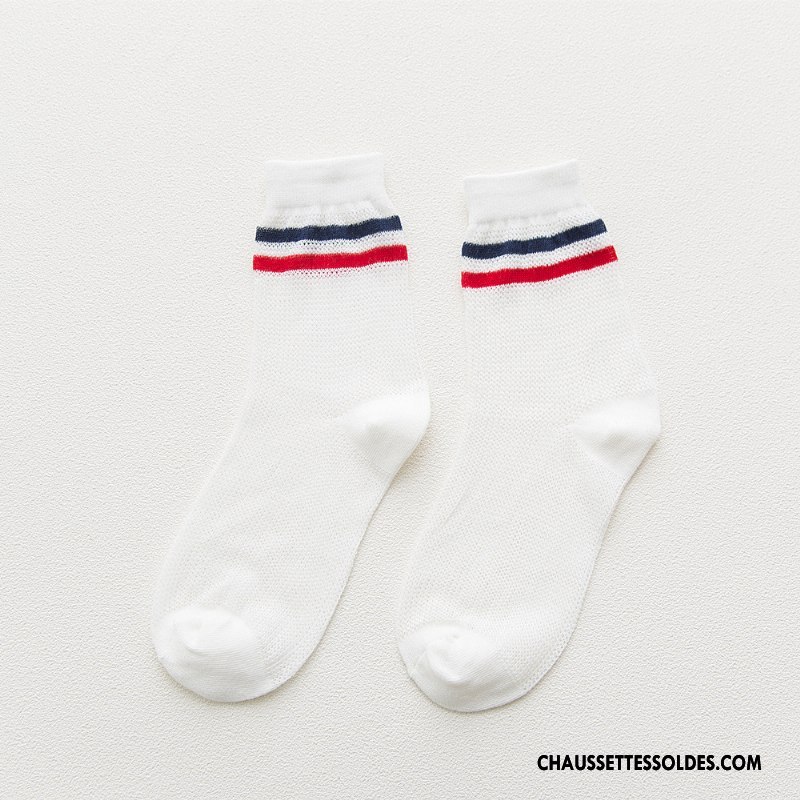 Chaussettes Mi Hautes Femme Légère Rayé Dame Élève Creux Guipure Réseau Blanc