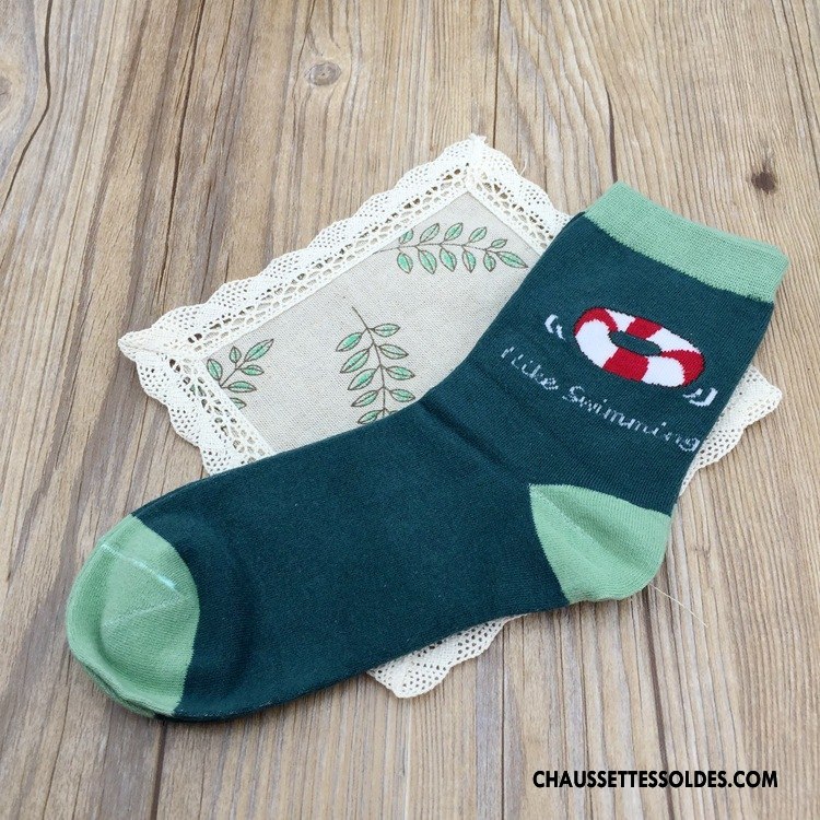 Chaussettes Mi Hautes Femme Maillot De Bain Fille Chaussettes En Coton Rétro Le Nouveau Dame Vert Foncé