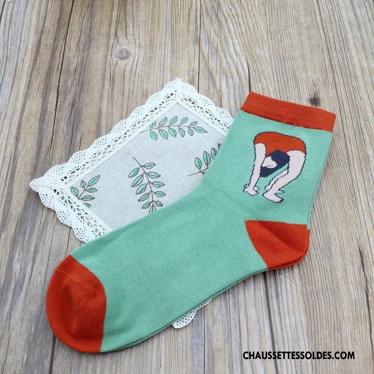 Chaussettes Mi Hautes Femme Maillot De Bain Fille Chaussettes En Coton Rétro Le Nouveau Dame Vert Foncé