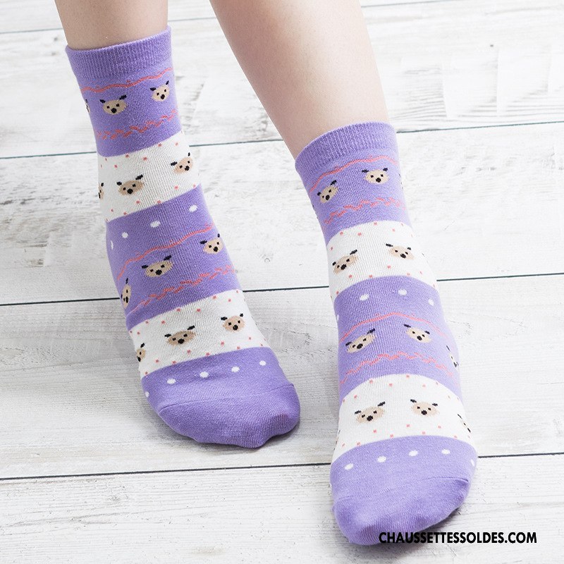 Chaussettes Mi Hautes Femme Manuel Milieu Ours Charmant Hiver L'automne Impression Violet