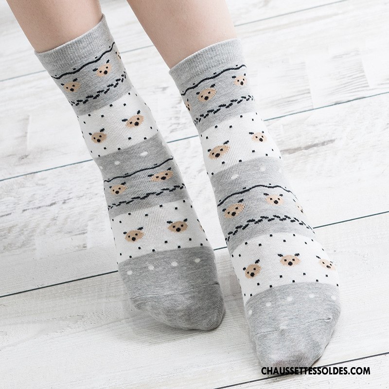 Chaussettes Mi Hautes Femme Manuel Milieu Ours Charmant Hiver L'automne Impression Violet
