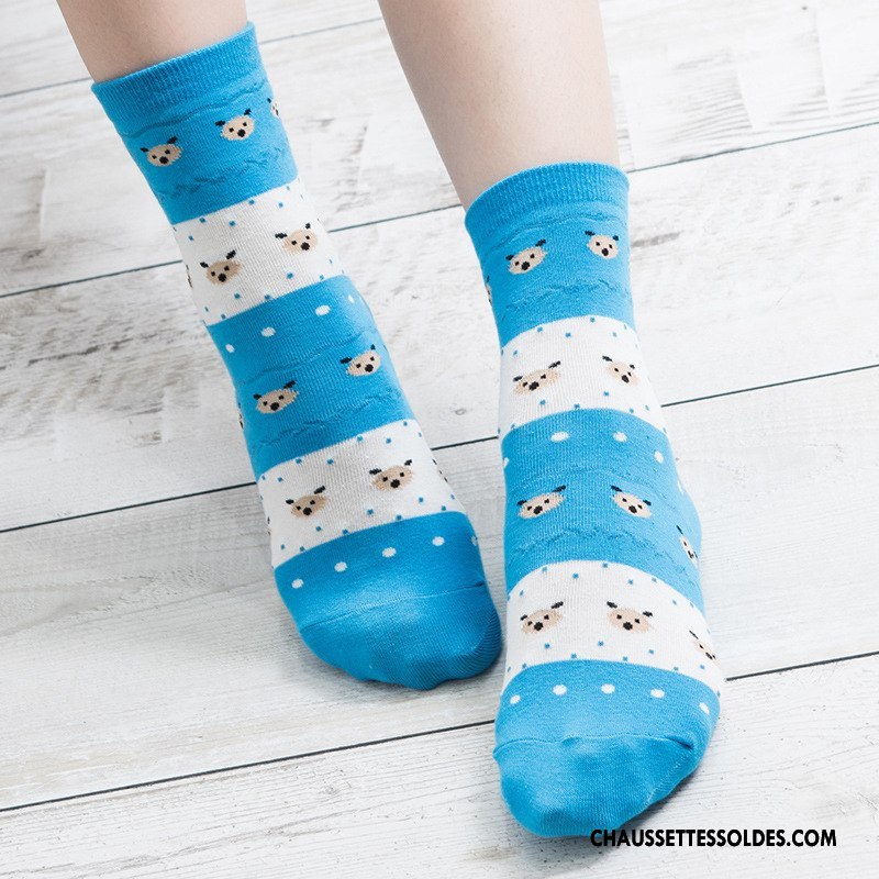 Chaussettes Mi Hautes Femme Manuel Milieu Ours Charmant Hiver L'automne Impression Violet