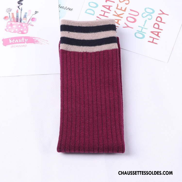 Chaussettes Mi Hautes Femme Milieu 100% Coton Le Nouveau L'automne Hiver Violet Foncé