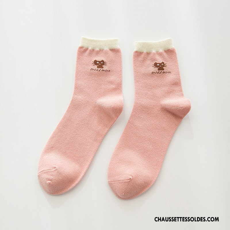 Chaussettes Mi Hautes Femme Milieu 100% Coton Petit L'automne Chaussette Courte Chat Gris