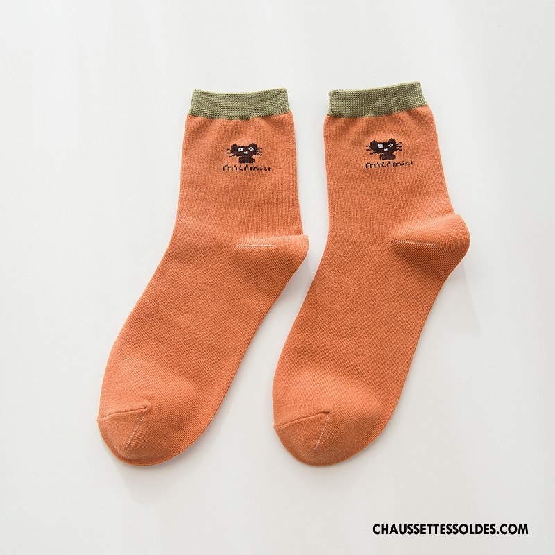 Chaussettes Mi Hautes Femme Milieu 100% Coton Petit L'automne Chaussette Courte Chat Gris