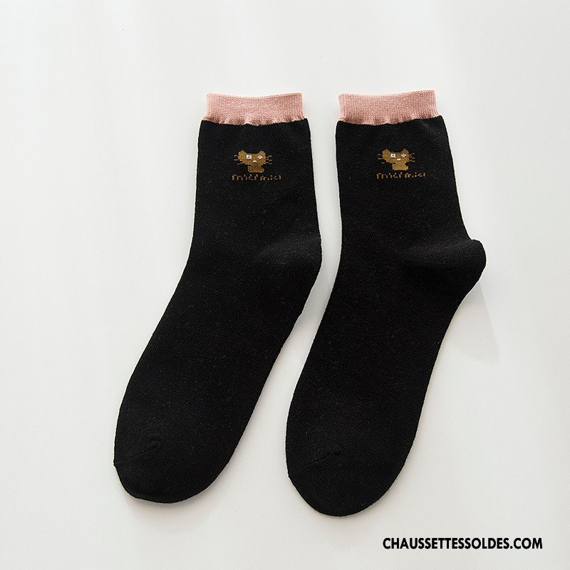Chaussettes Mi Hautes Femme Milieu 100% Coton Petit L'automne Chaussette Courte Chat Gris