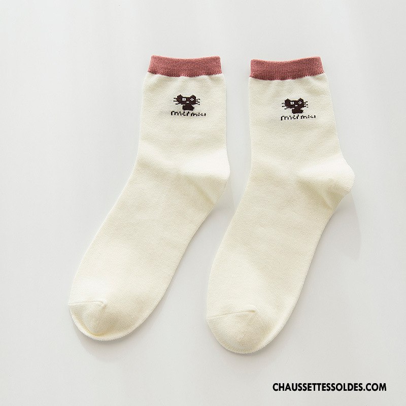 Chaussettes Mi Hautes Femme Milieu 100% Coton Petit L'automne Chaussette Courte Chat Gris