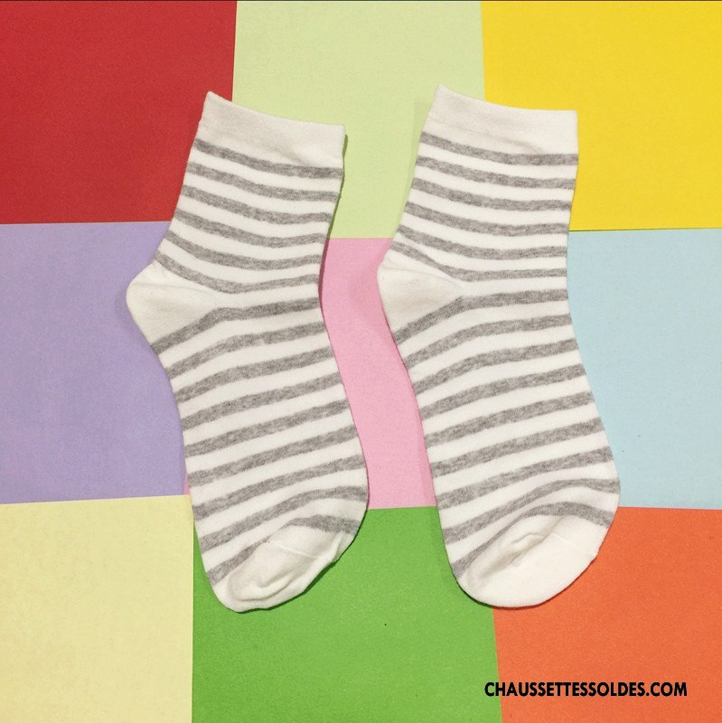 Chaussettes Mi Hautes Femme Milieu Art Nouvelles Arrivées Dame 100% Coton Rayé Bleu
