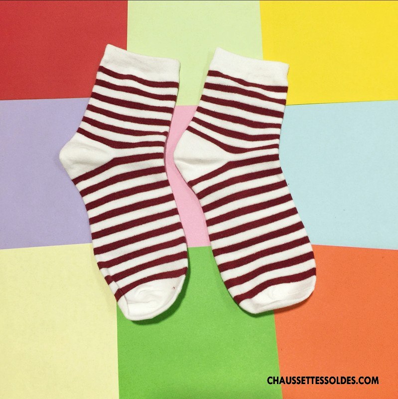 Chaussettes Mi Hautes Femme Milieu Art Nouvelles Arrivées Dame 100% Coton Rayé Bleu