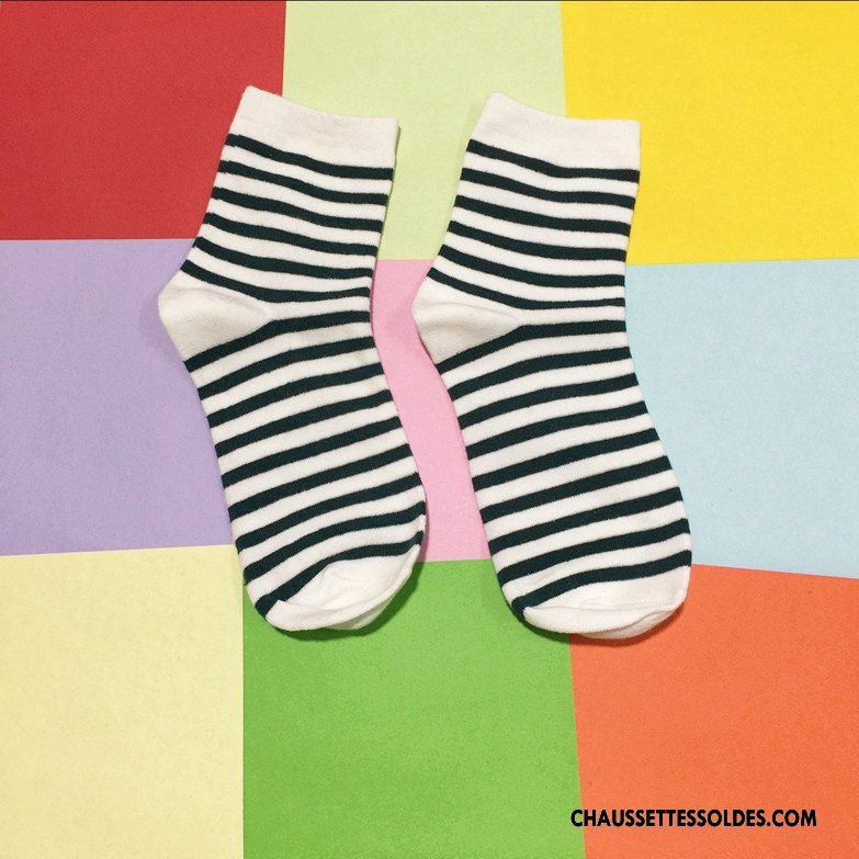 Chaussettes Mi Hautes Femme Milieu Art Nouvelles Arrivées Dame 100% Coton Rayé Bleu