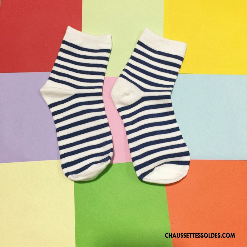 Chaussettes Mi Hautes Femme Milieu Art Nouvelles Arrivées Dame 100% Coton Rayé Bleu
