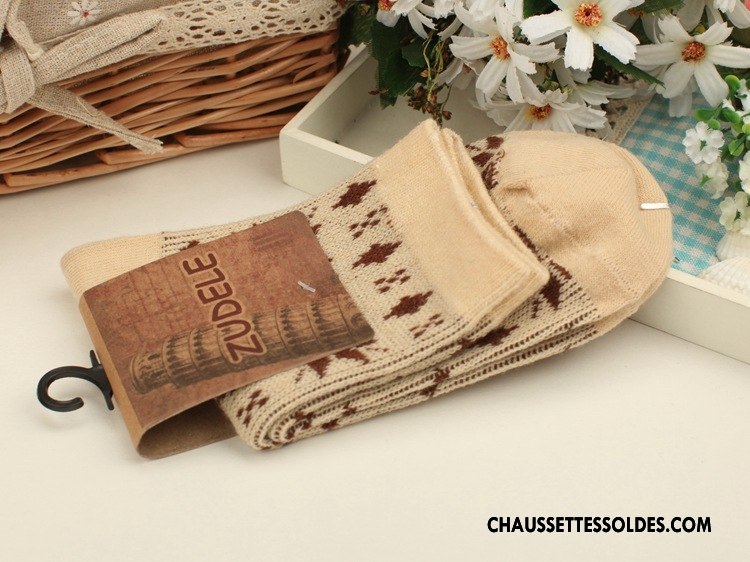 Chaussettes Mi Hautes Femme Milieu Beige Le Nouveau Chaussettes En Coton Style National Blanc