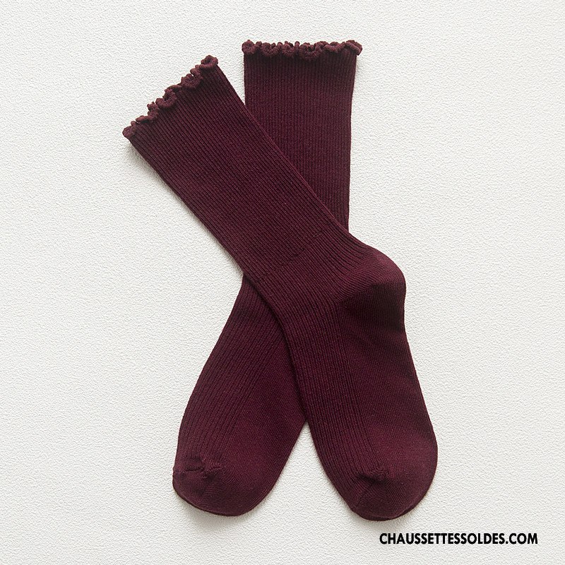 Chaussettes Mi Hautes Femme Milieu Bois Hiver Coton Bio Rayé L'automne Bordeaux Pure