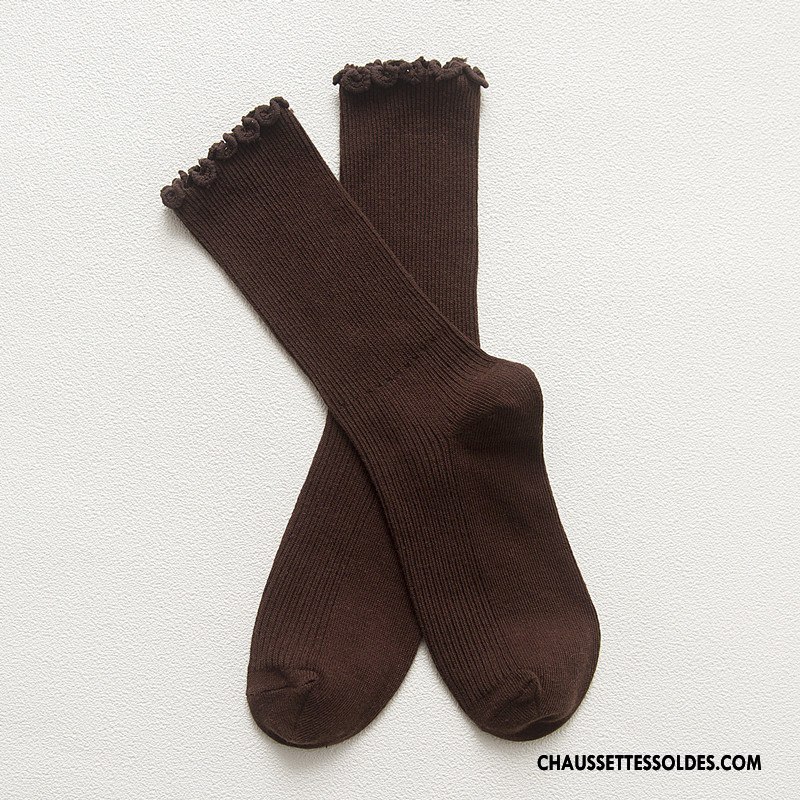 Chaussettes Mi Hautes Femme Milieu Bois Hiver Coton Bio Rayé L'automne Bordeaux Pure