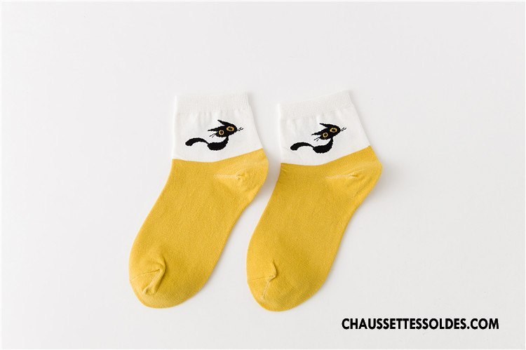 Chaussettes Mi Hautes Femme Milieu Chaussette Basse Coupée Dessin Animé Petit Le Nouveau 100% Coton Jaune