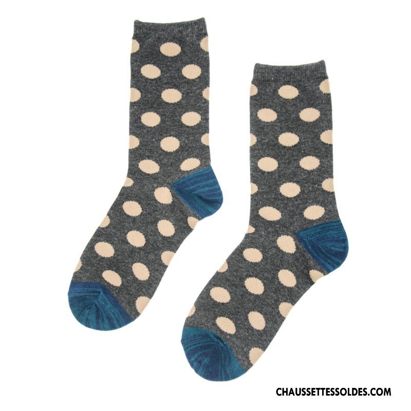 Chaussettes Mi Hautes Femme Milieu Chaussettes En Coton Gros 100% Coton Points Le Nouveau Gris