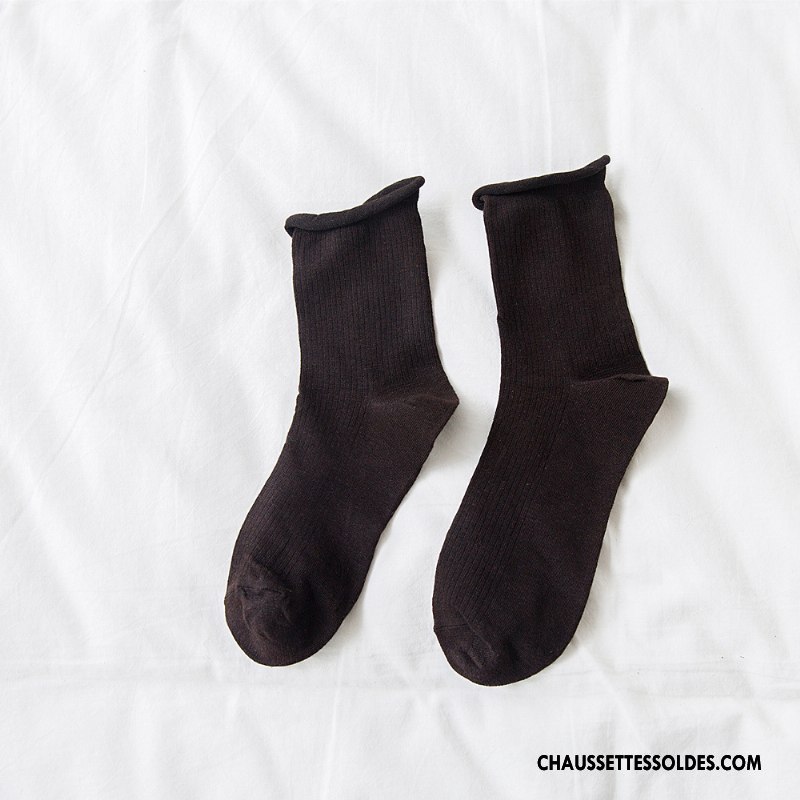 Chaussettes Mi Hautes Femme Milieu Dame Ourlet Tous Les Assortis Nouvelles Arrivées Rétro Bordeaux Pure