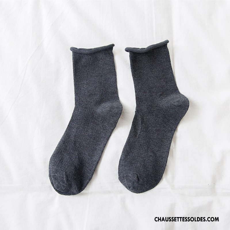 Chaussettes Mi Hautes Femme Milieu Dame Ourlet Tous Les Assortis Nouvelles Arrivées Rétro Bordeaux Pure