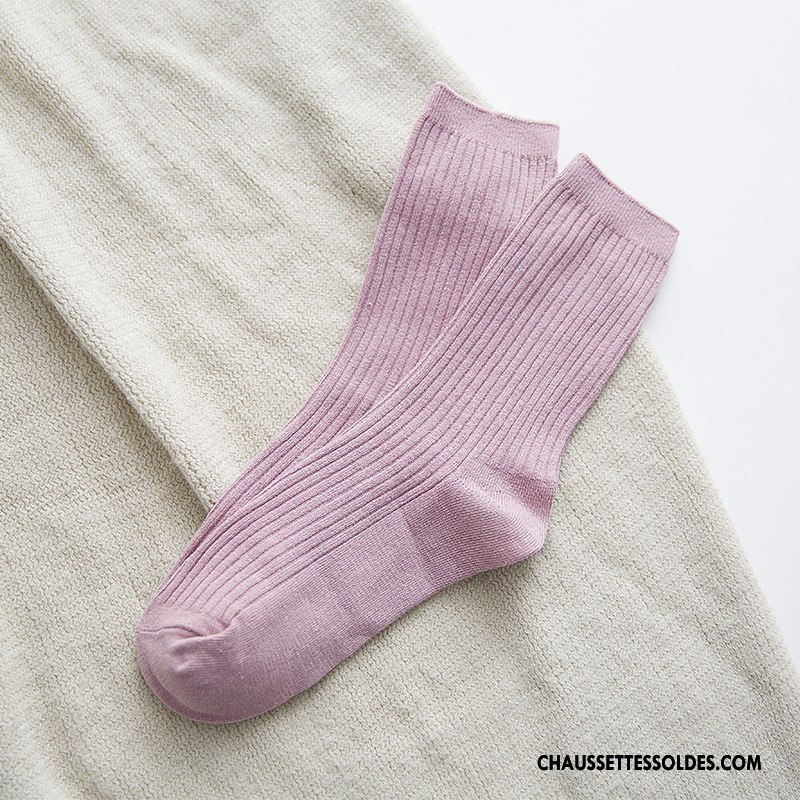 Chaussettes Mi Hautes Femme Milieu Dame Rétro 100% Coton Bordeaux Pure