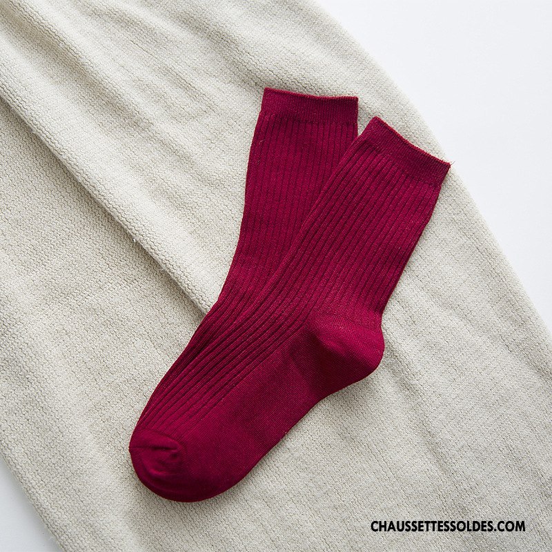 Chaussettes Mi Hautes Femme Milieu Dame Rétro 100% Coton Bordeaux Pure