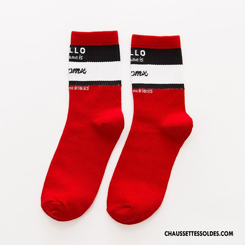 Chaussettes Mi Hautes Femme Milieu L'automne Hiver Coton Chaussettes En Coton Le Nouveau Rouge