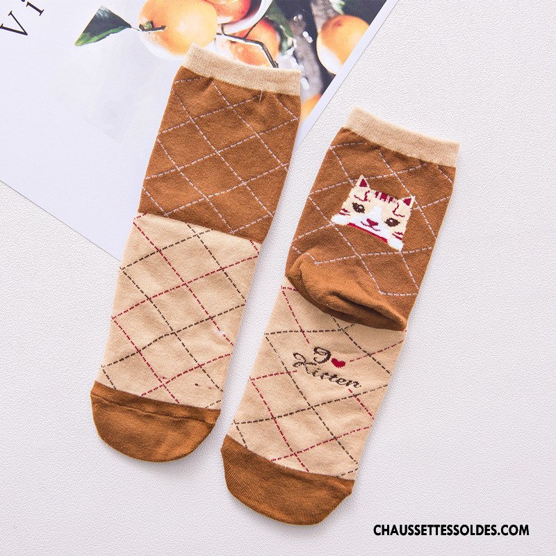 Chaussettes Mi Hautes Femme Milieu L'automne Rayé Dessin Animé Nouvelles Arrivées Chat Rouge