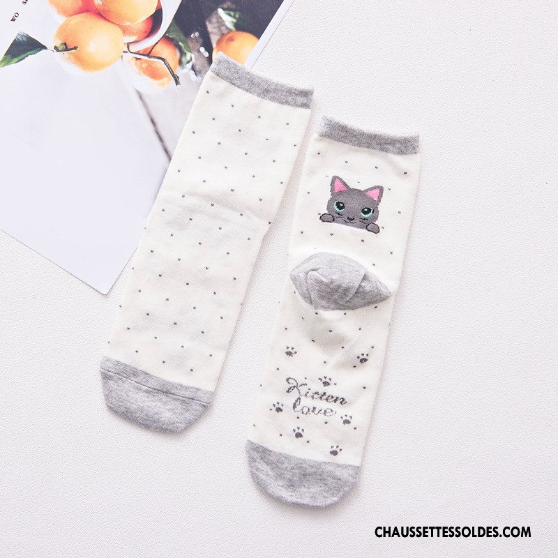 Chaussettes Mi Hautes Femme Milieu L'automne Rayé Dessin Animé Nouvelles Arrivées Chat Rouge