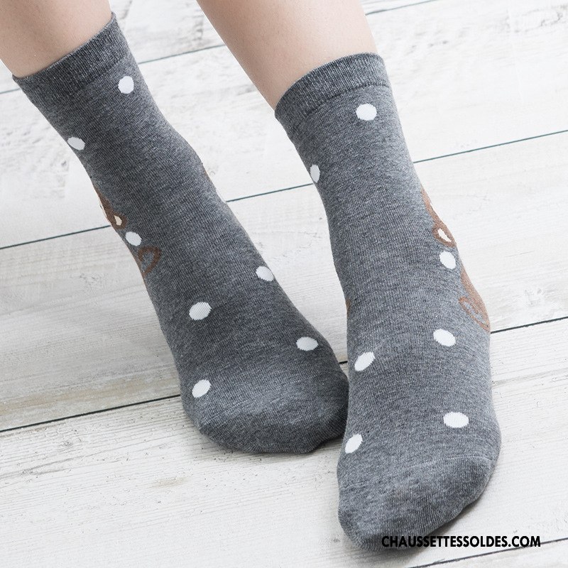 Chaussettes Mi Hautes Femme Milieu Le Nouveau L'automne Chaussettes En Coton Dessin Animé Hiver Blanc