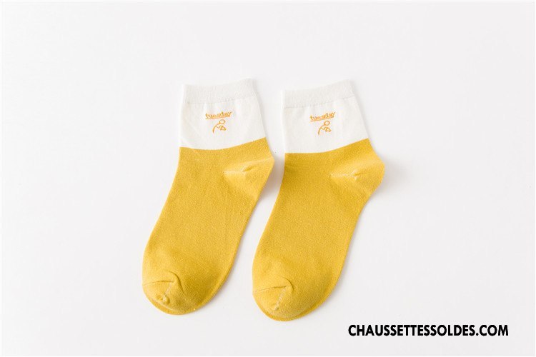 Chaussettes Mi Hautes Femme Milieu Le Nouveau L'automne Coton Bio Ligne Chaussette Courte Jaune