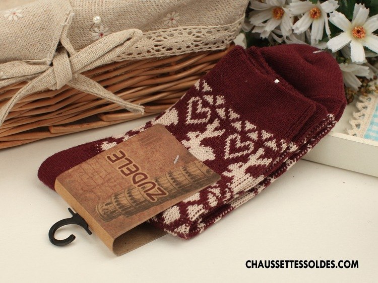 Chaussettes Mi Hautes Femme Milieu Le Nouveau Style National Chaussettes En Coton Bordeaux