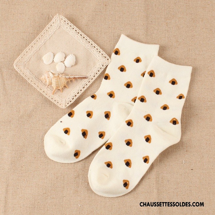 Chaussettes Mi Hautes Femme Milieu Plaine Hiver Style Chaud Beige Le Nouveau Blanc
