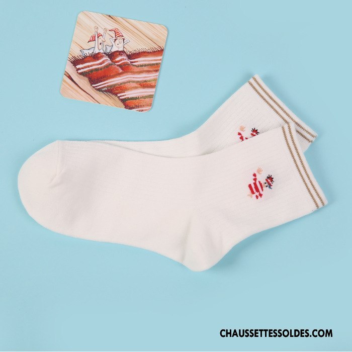 Chaussettes Mi Hautes Femme Milieu Respirant Coton Manuel Toutes Les Saisons Absorber La Sueur Pure Blanc
