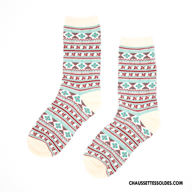 Chaussettes Mi Hautes Femme Milieu Rétro Hiver Style National Le Nouveau 100% Coton Marron / Brun