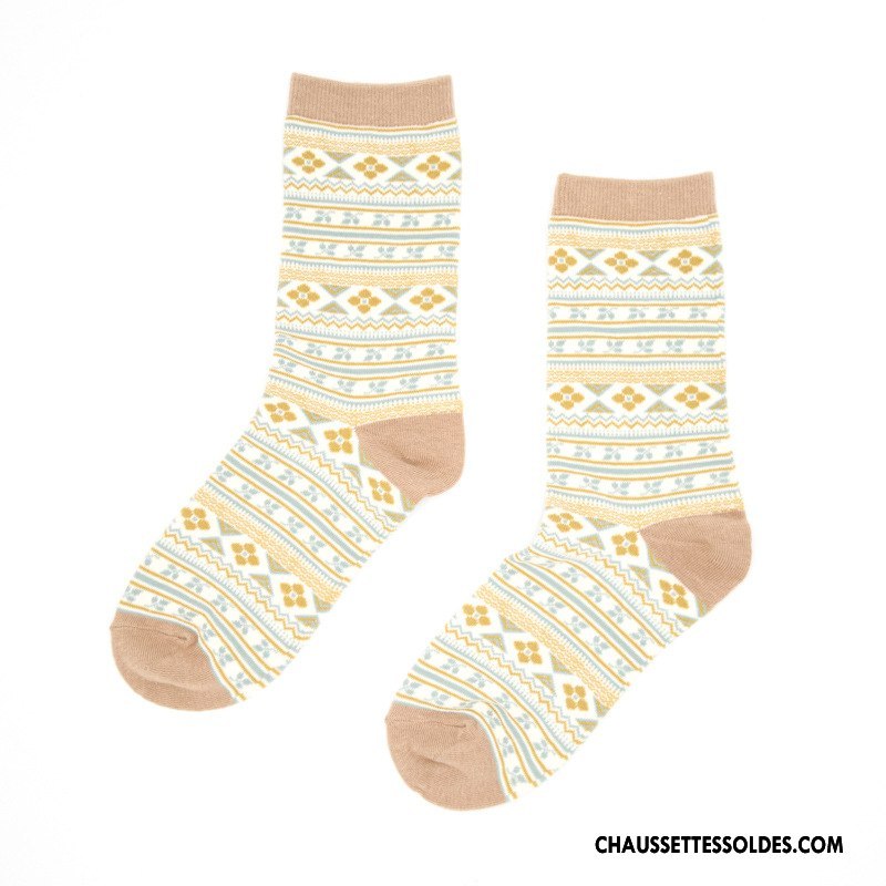 Chaussettes Mi Hautes Femme Milieu Rétro Hiver Style National Le Nouveau 100% Coton Marron / Brun