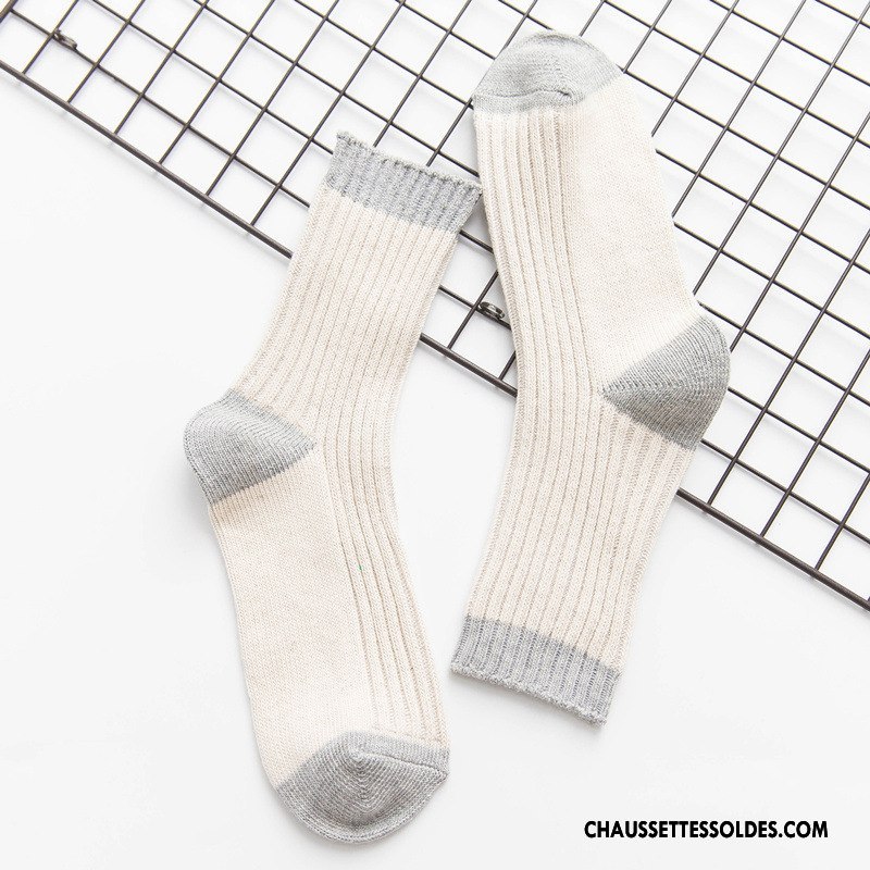 Chaussettes Mi Hautes Femme Milieu Rétro Mouvement Élève Rayé Lovers Blanc