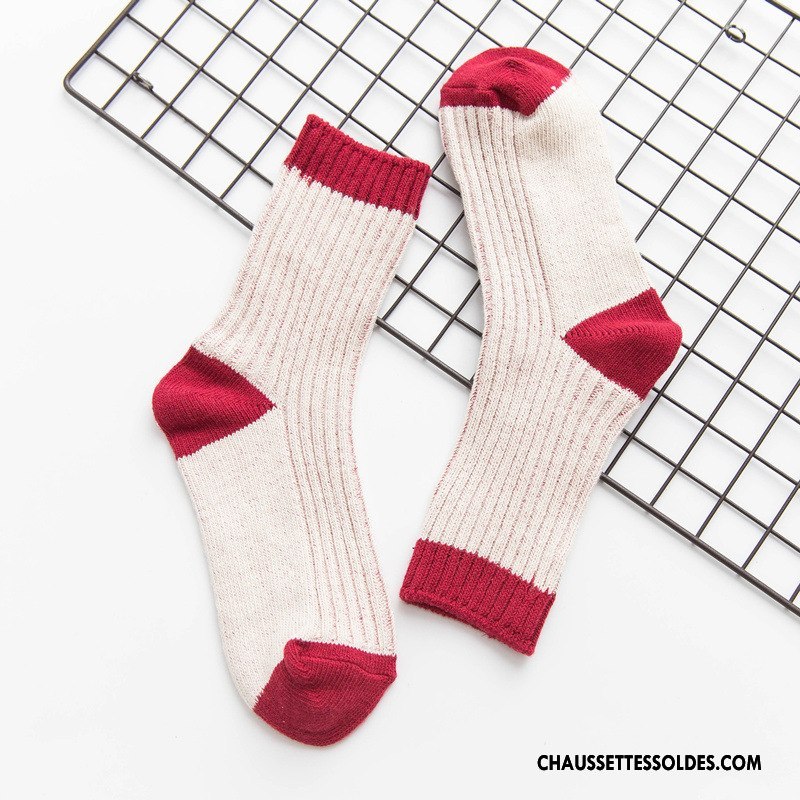 Chaussettes Mi Hautes Femme Milieu Rétro Mouvement Élève Rayé Lovers Blanc