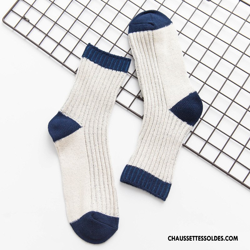 Chaussettes Mi Hautes Femme Milieu Rétro Mouvement Élève Rayé Lovers Blanc