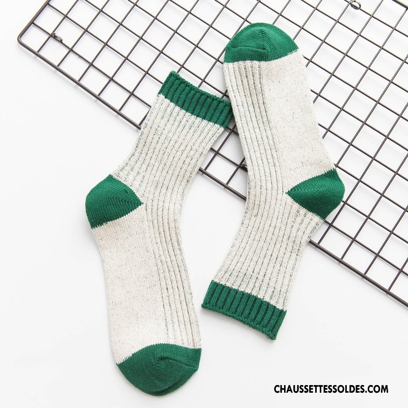 Chaussettes Mi Hautes Femme Milieu Rétro Mouvement Élève Rayé Lovers Blanc