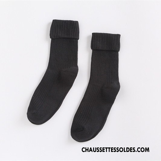 Chaussettes Mi Hautes Femme Milieu Style Chaud Flambage Rétro 100% Coton Dame Bordeaux Pure