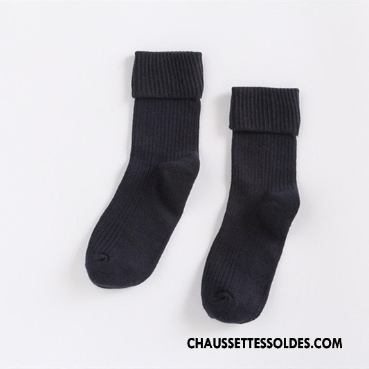 Chaussettes Mi Hautes Femme Milieu Style Chaud Flambage Rétro 100% Coton Dame Bordeaux Pure