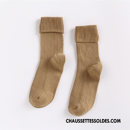 Chaussettes Mi Hautes Femme Milieu Style Chaud Flambage Rétro 100% Coton Dame Bordeaux Pure