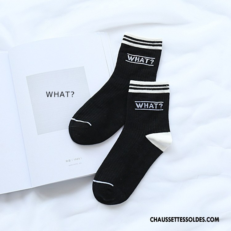 Chaussettes Mi Hautes Femme Milieu Vent D'université Tendance Mouvement Dame Lettre Blanc