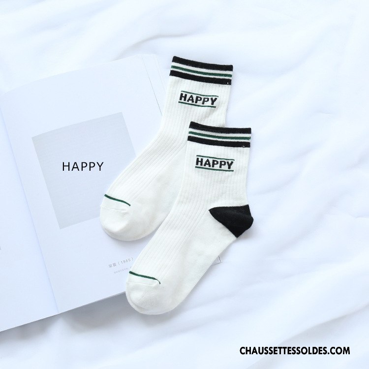 Chaussettes Mi Hautes Femme Milieu Vent D'université Tendance Mouvement Dame Lettre Blanc