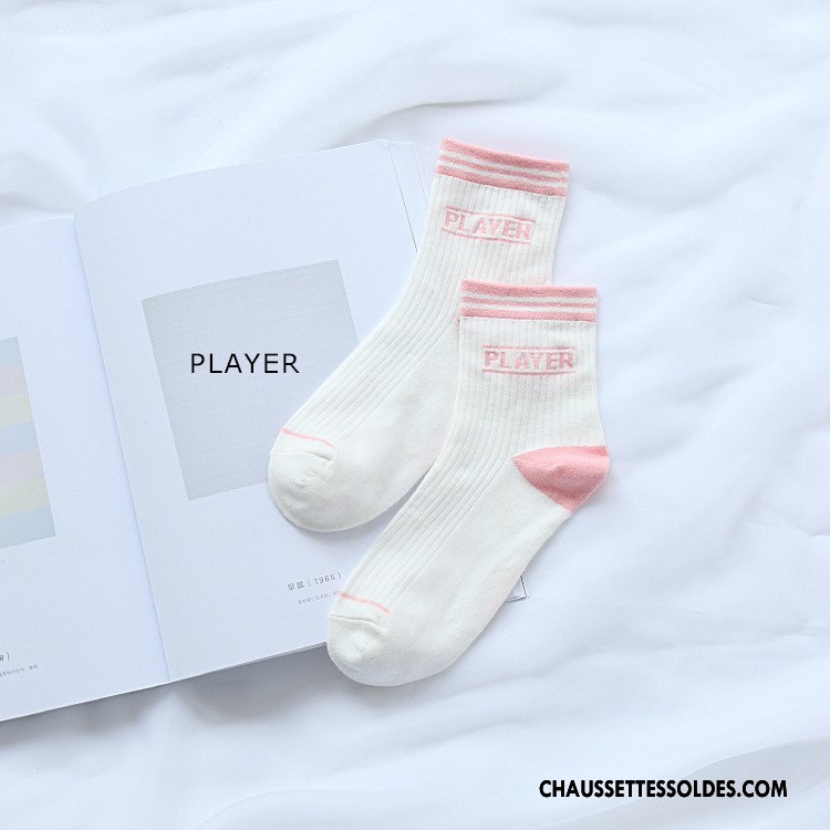 Chaussettes Mi Hautes Femme Milieu Vent D'université Tendance Mouvement Dame Lettre Blanc