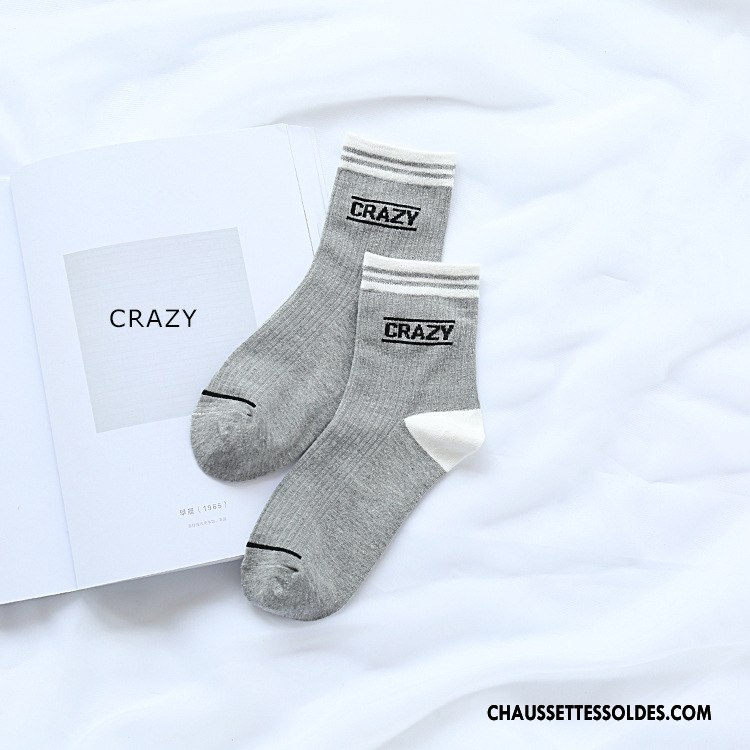 Chaussettes Mi Hautes Femme Milieu Vent D'université Tendance Mouvement Dame Lettre Blanc