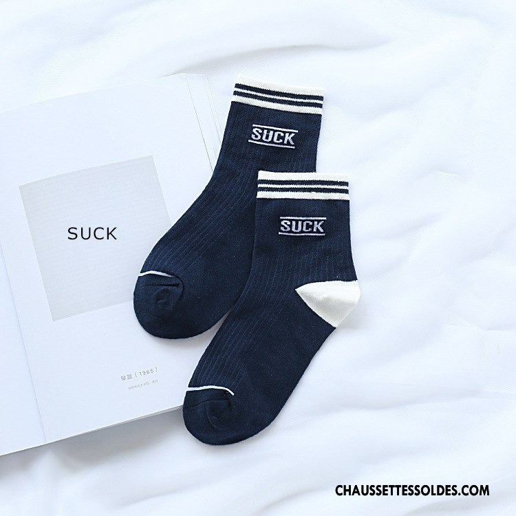 Chaussettes Mi Hautes Femme Milieu Vent D'université Tendance Mouvement Dame Lettre Blanc