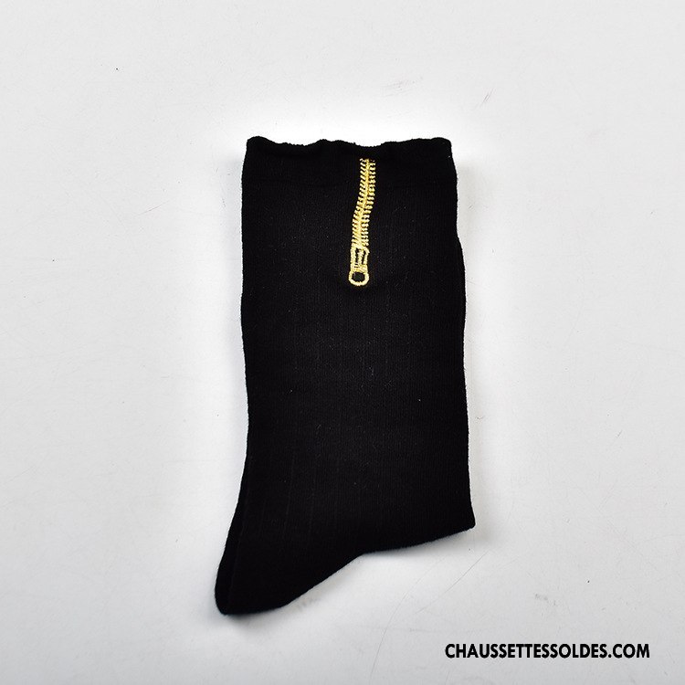 Chaussettes Mi Hautes Femme Mode Chaussettes En Coton Le Nouveau Tous Les Assortis Fermeture Éclair Respirant Pure Gris Clair