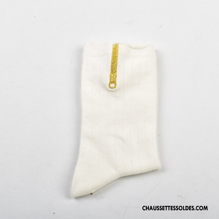 Chaussettes Mi Hautes Femme Mode Chaussettes En Coton Le Nouveau Tous Les Assortis Fermeture Éclair Respirant Pure Gris Clair